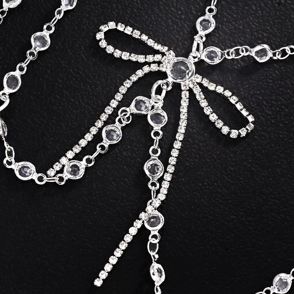 Fashion Design Bow Tassel Headband Hat Wedding Hair Accessories Bridal Mesh Rhinestone Head Chain Headpiece Women Jewelry Gift