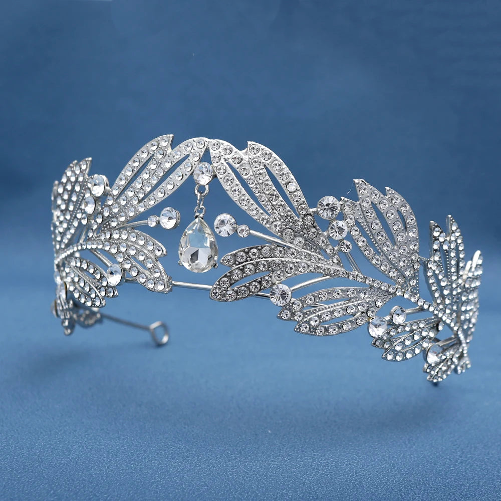 Royal Retro Leaf Crown Bridal Zircon Tiara European American Inspired Wedding Headpiece Bride Vintage Crystal Hair Accessories