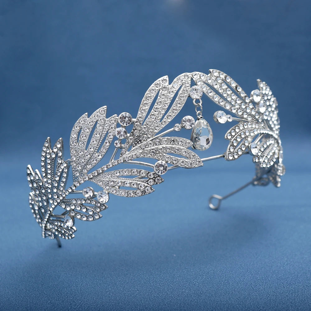Royal Retro Leaf Crown Bridal Zircon Tiara European American Inspired Wedding Headpiece Bride Vintage Crystal Hair Accessories