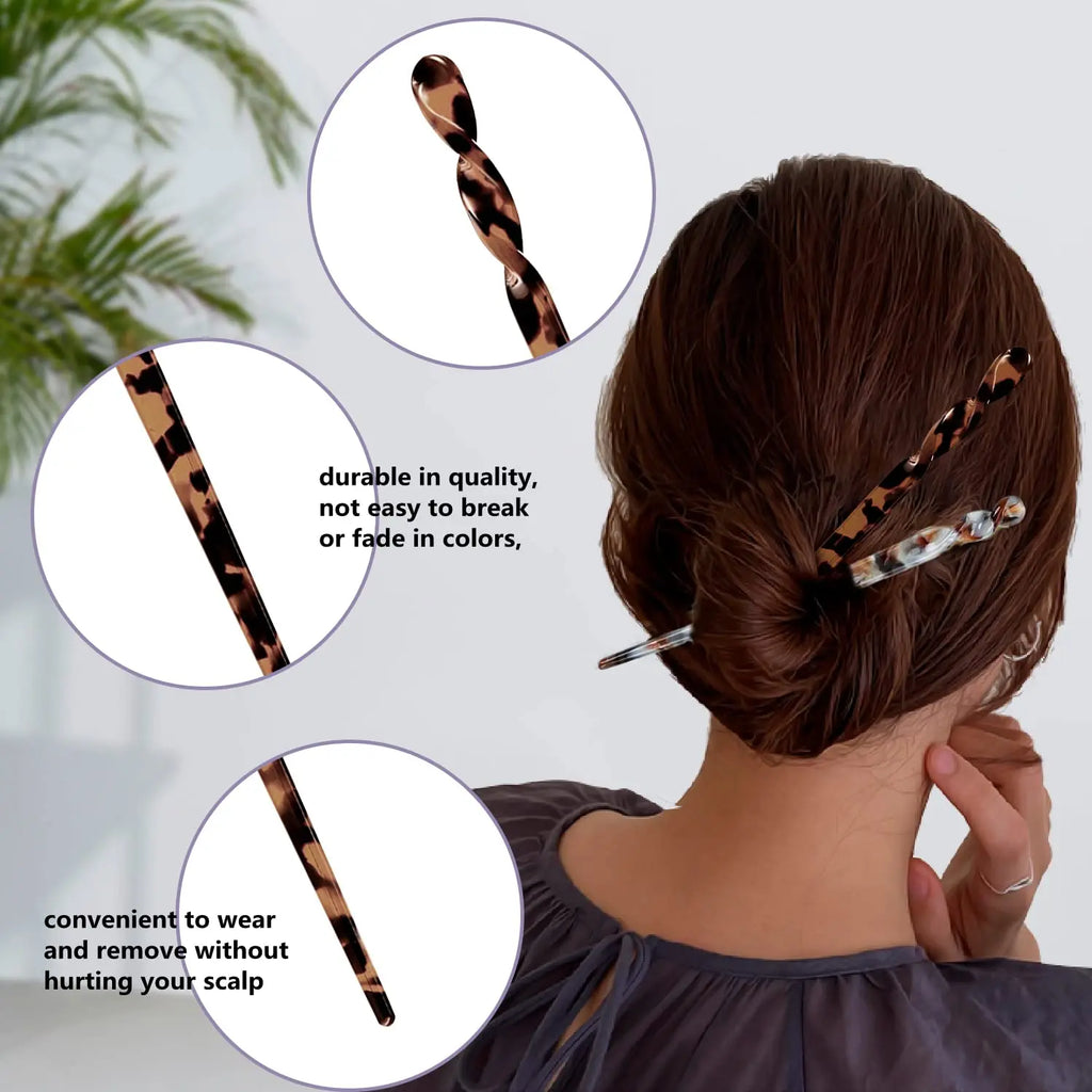 10 Acetate Hair Sticks Leopard Print Tortoise Shell Hair Pins Vintage Retro Chopsticks for Women Girls