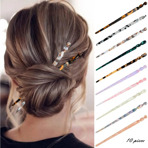 10 Acetate Hair Sticks Leopard Print Tortoise Shell Hair Pins Vintage Retro Chopsticks for Women Girls