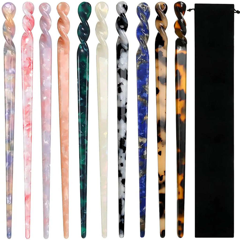 10 Acetate Hair Sticks Leopard Print Tortoise Shell Hair Pins Vintage Retro Chopsticks for Women Girls